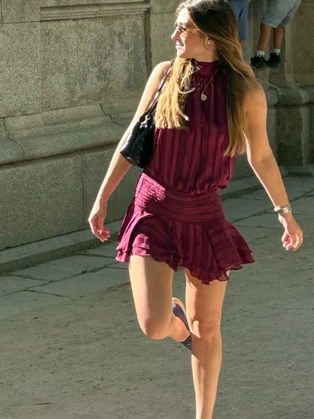 PEPPERMAYO Backless Burgundy Ruffled Mini Dress